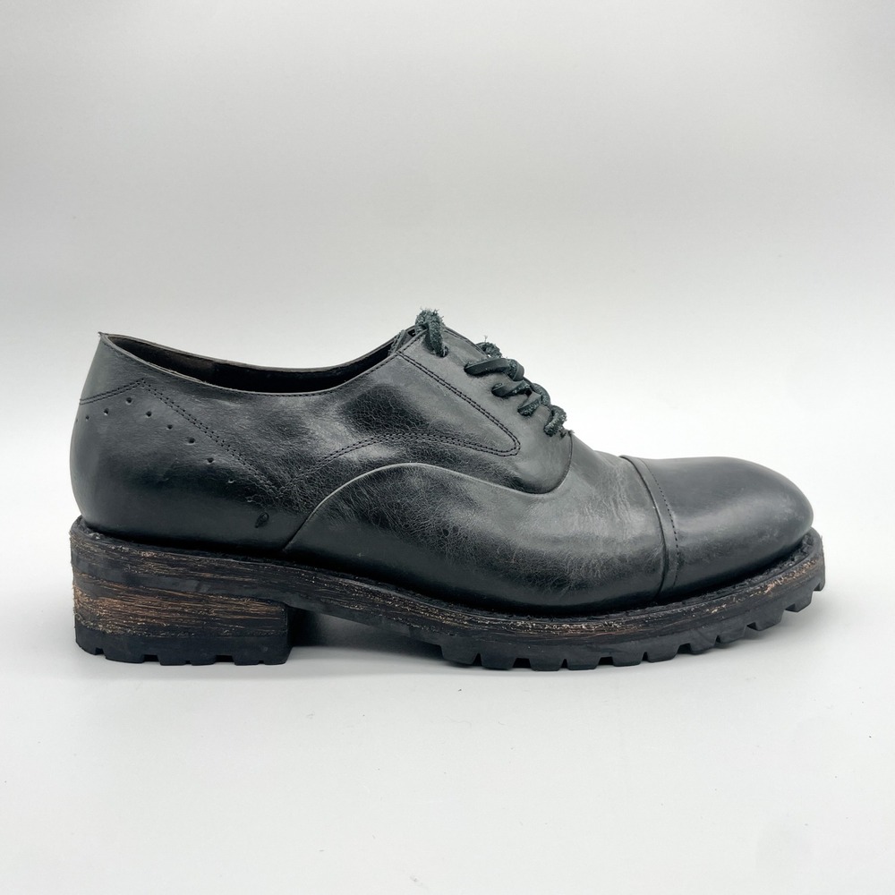 Freebird by Steven Winston Black Leather Cap Toe Lug Sole Oxford Shoes Mens 10